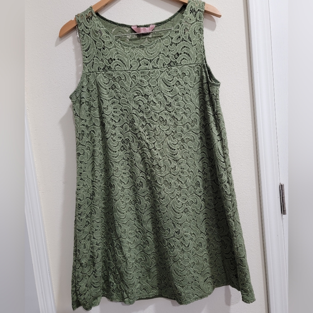 SJS Olive Lace Sleeveless Tunic Dress